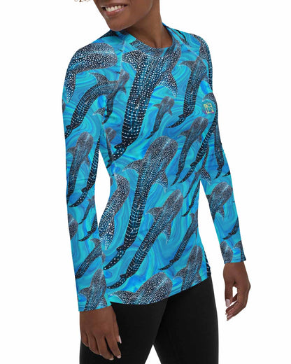 Groovy Whale Shark Full print Women's Rash Guard