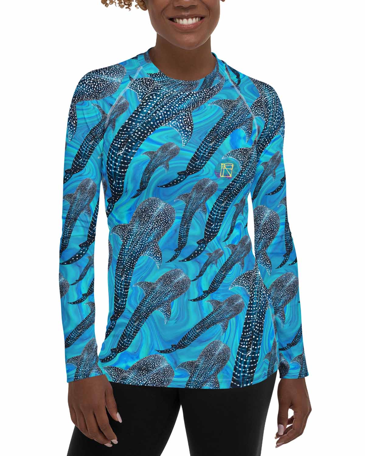 NEW! Ocean Diving for Whales - At Night - Women's shops Rash Guard (Patterned Sleeves)