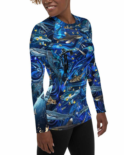 Space Shark Full print Women's Rash Guard